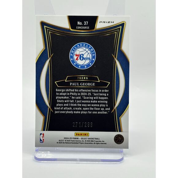 2024-25 Panini Select Paul George Light Blue Prizm 271/299 Philadelphia 76'ers - Picture 2 of 2